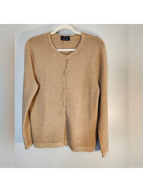 Lands' End Sweaters - Lands' End Beige Cardigan Ribbed Sweater Botton Sz L